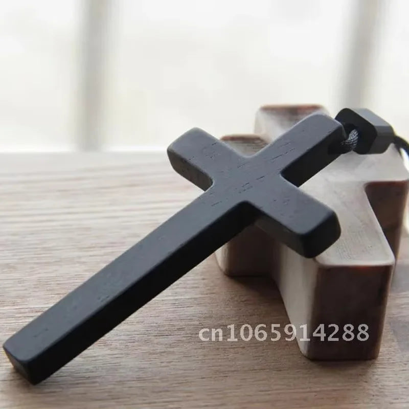 Sandalwood & Ebony Wood Cross Necklace – Catholic Christian Rosary