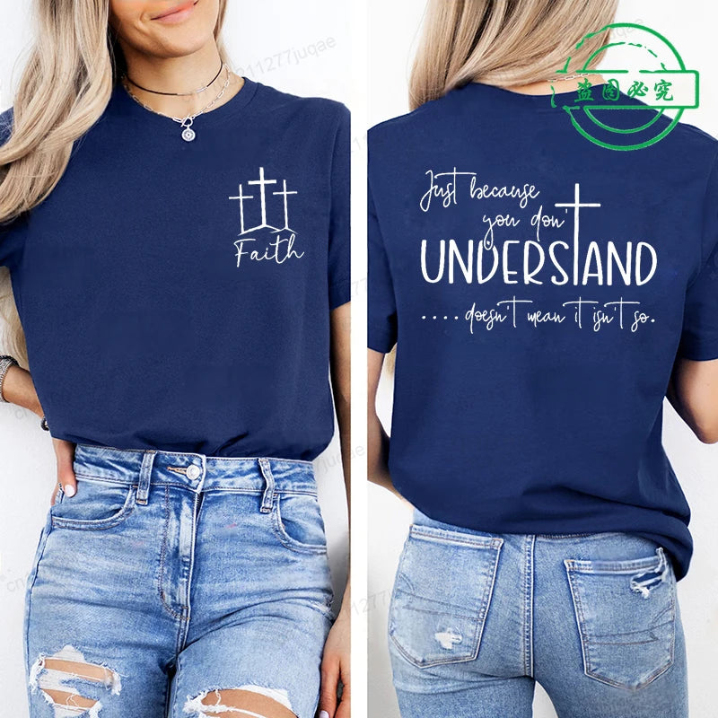 Understanding Faith Women’s Christian T-Shirt – Jesus Print Casual Top
