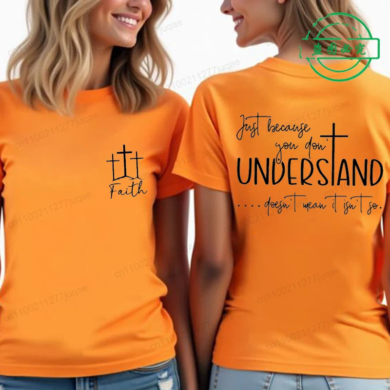 Understanding Faith Women’s Christian T-Shirt – Jesus Print Casual Top