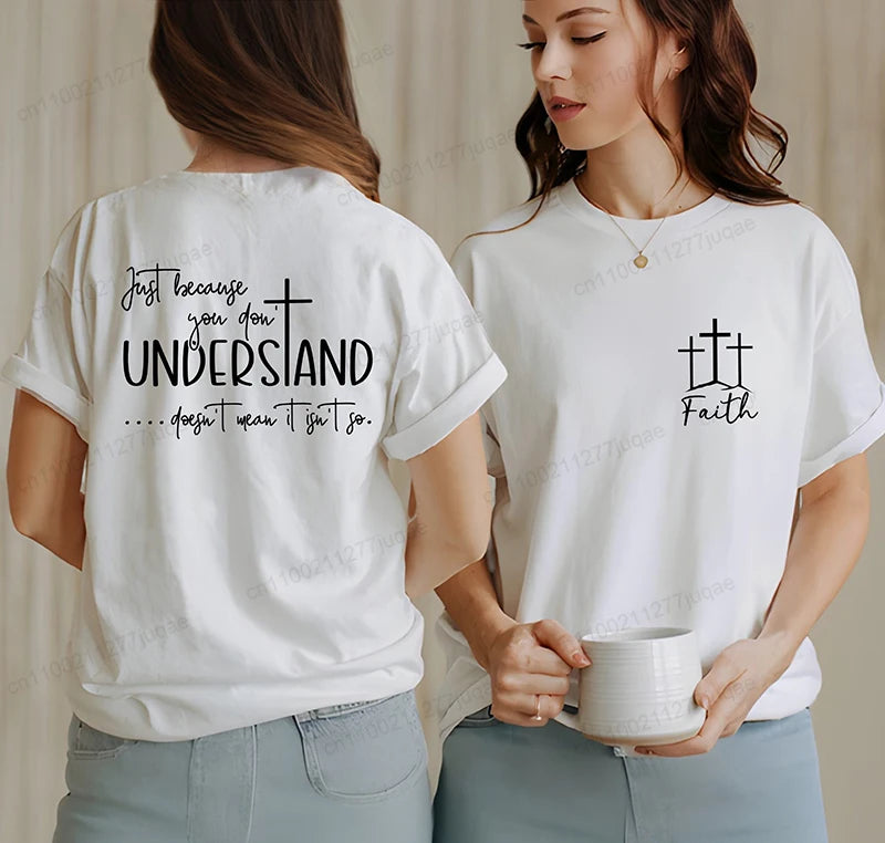 Understanding Faith Women’s Christian T-Shirt – Jesus Print Casual Top