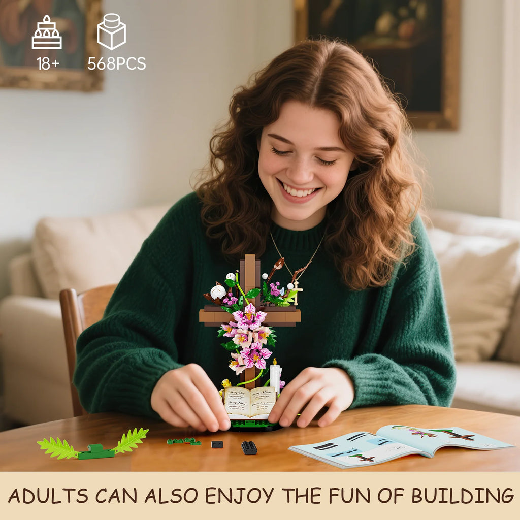 Jesus Cross Flower Building Set – Christian Religious Collectible Gift