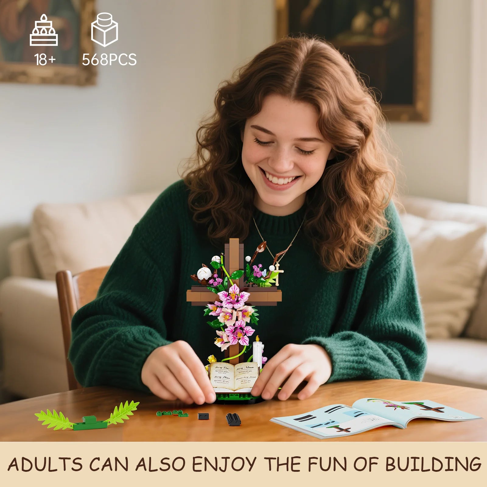 Jesus Cross Flower Building Set – Christian Religious Collectible Gift