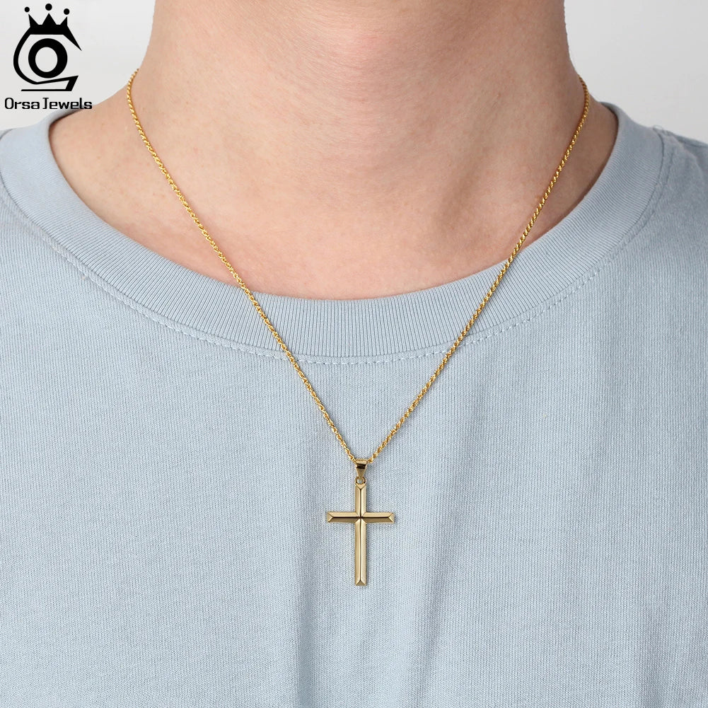 ORSA JEWELS 14K Gold Cross Pendant Necklace – Sterling Silver Christian Jewelry