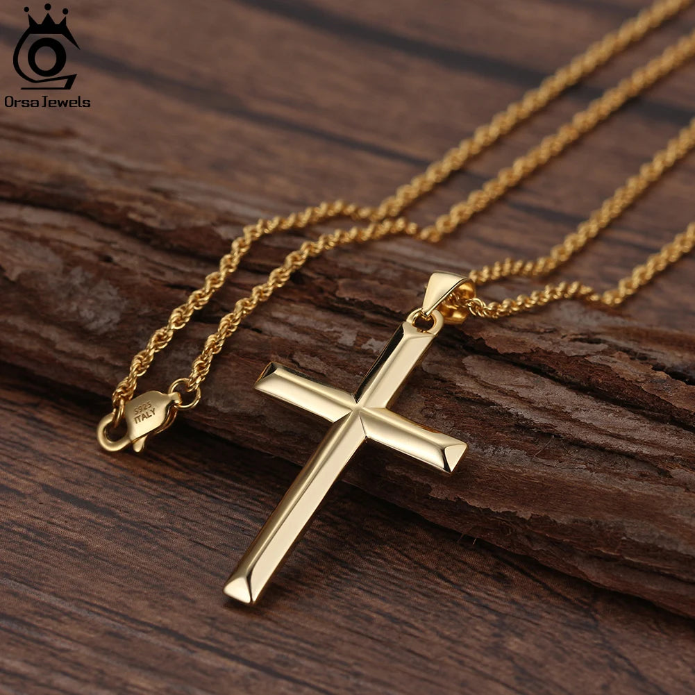 ORSA JEWELS 14K Gold Cross Pendant Necklace – Sterling Silver Christian Jewelry
