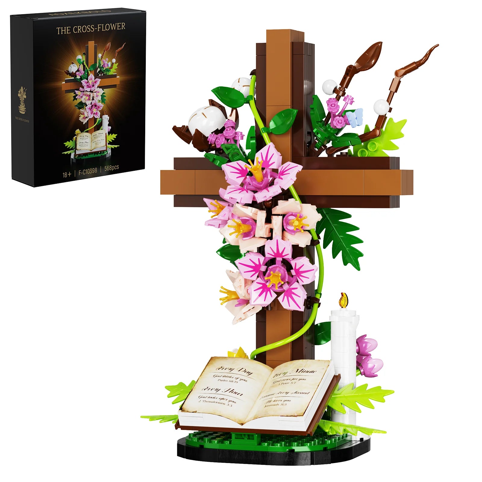 Jesus Cross Flower Building Set – Christian Religious Collectible Gift