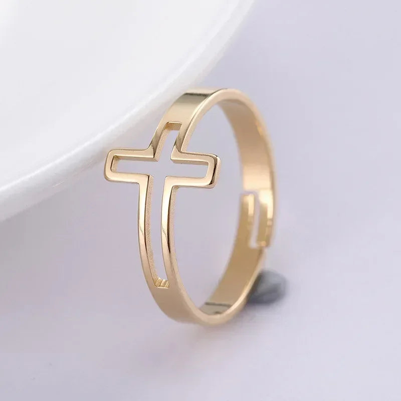 Jesus Cross Stainless Steel Ring – Lord’s Prayer Catholic Rosary Jewelry