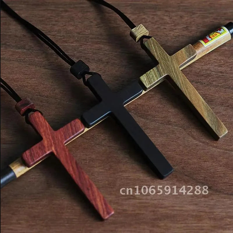 Sandalwood & Ebony Wood Cross Necklace – Catholic Christian Rosary