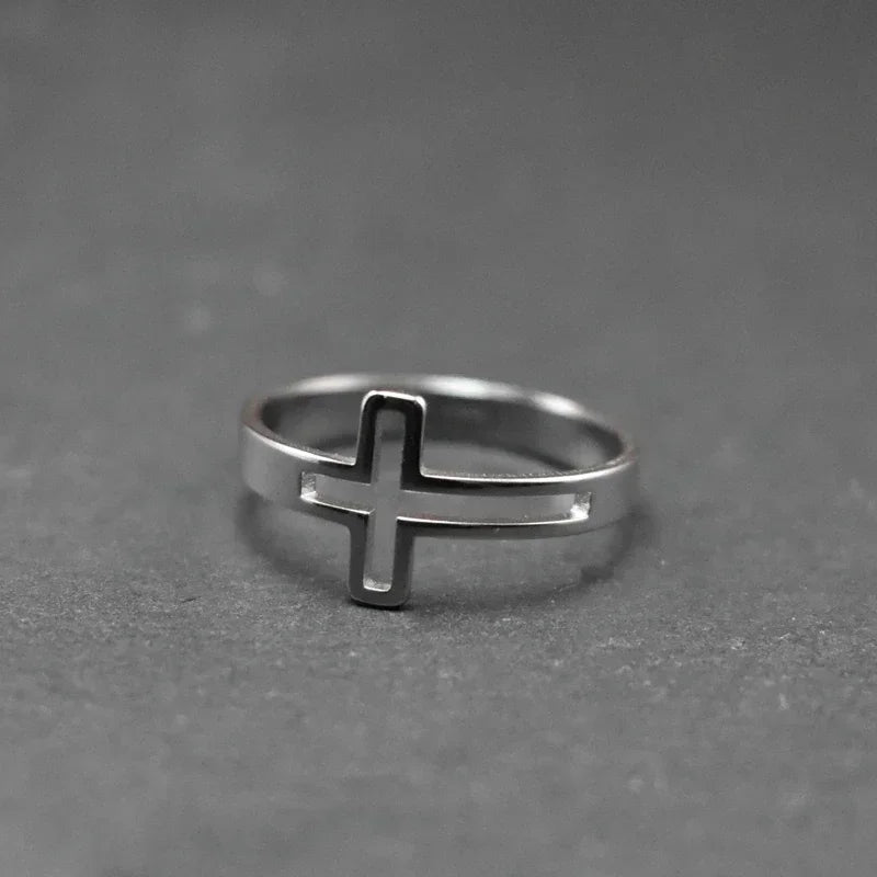 Jesus Cross Stainless Steel Ring – Lord’s Prayer Catholic Rosary Jewelry