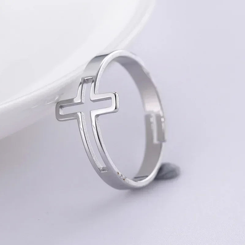 Jesus Cross Stainless Steel Ring – Lord’s Prayer Catholic Rosary Jewelry