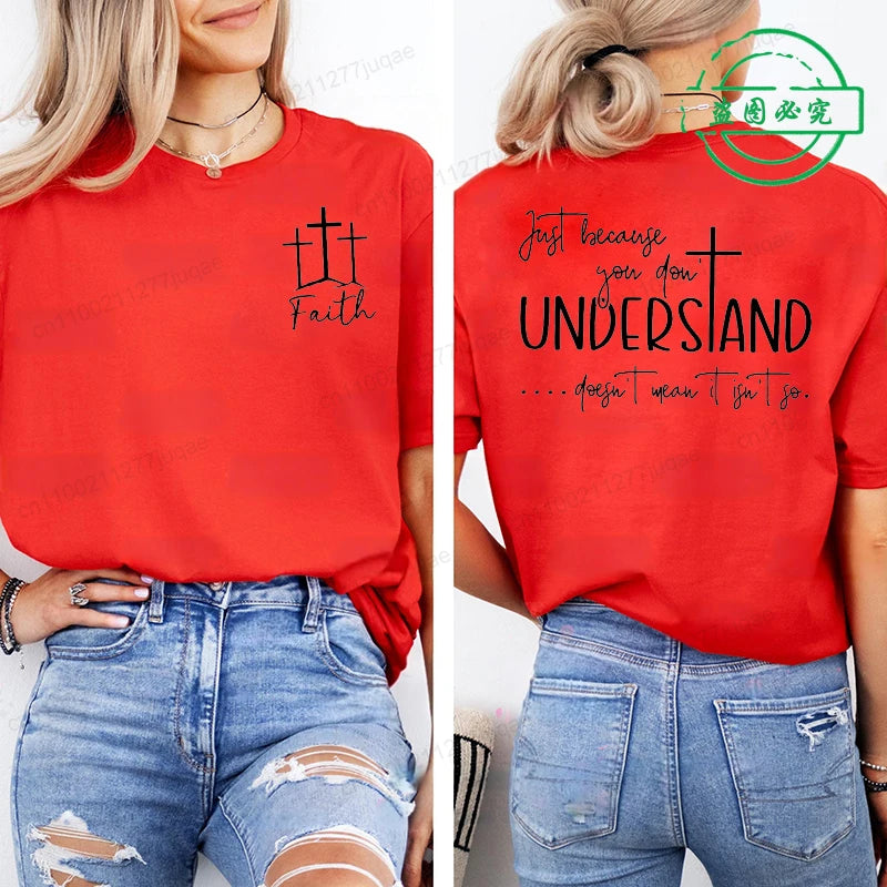 Understanding Faith Women’s Christian T-Shirt – Jesus Print Casual Top