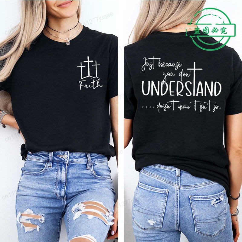 Understanding Faith Women’s Christian T-Shirt – Jesus Print Casual Top